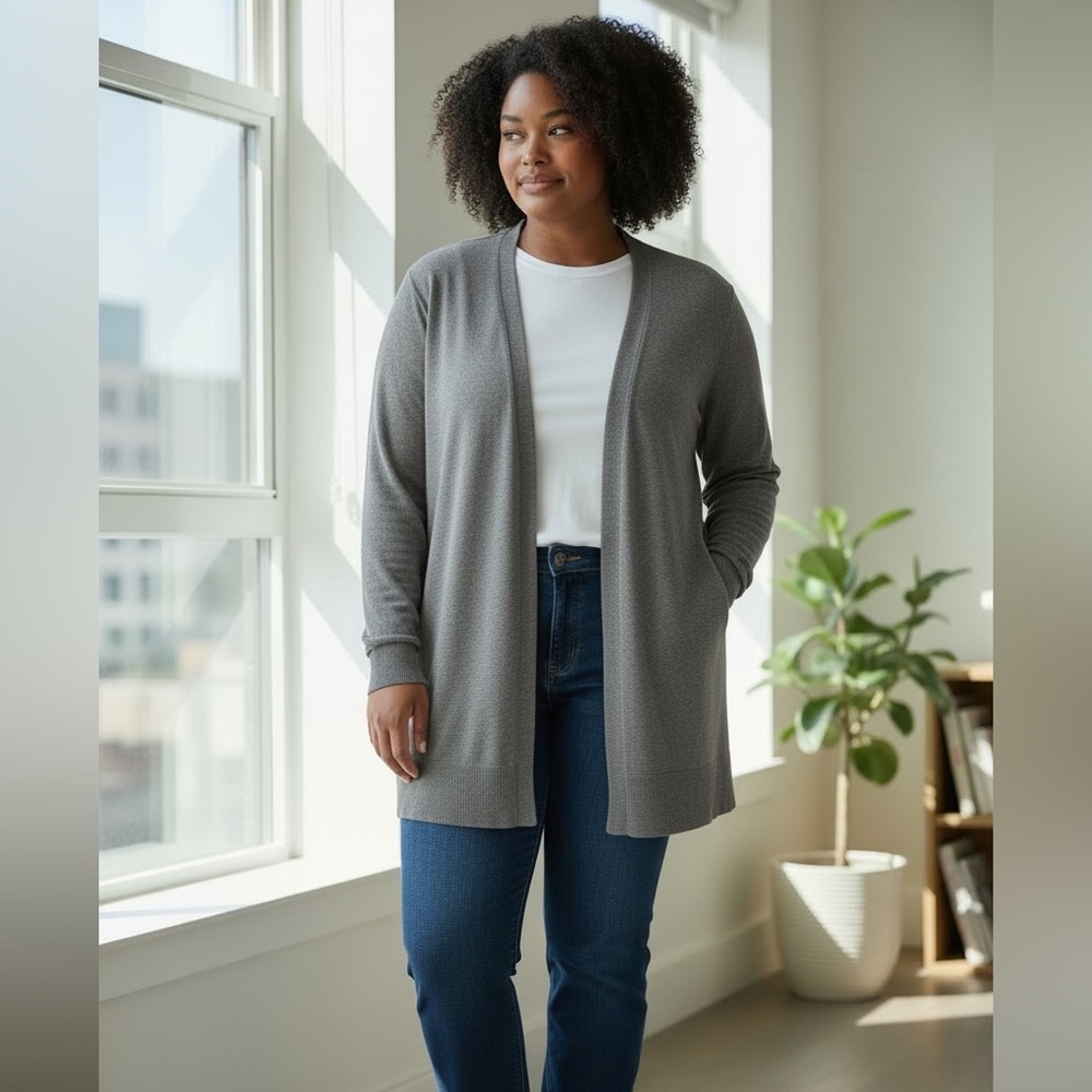 Lane Bryant Heather Gray Knit Open Front Cardigan